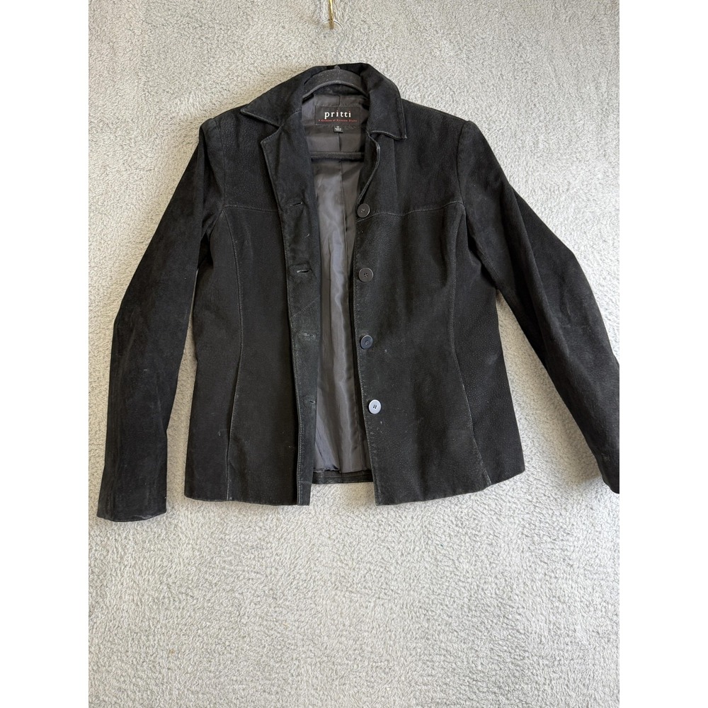 Pritti Leather Jacket Womens Medium Suede Blazer Lined Classic RN23328‎